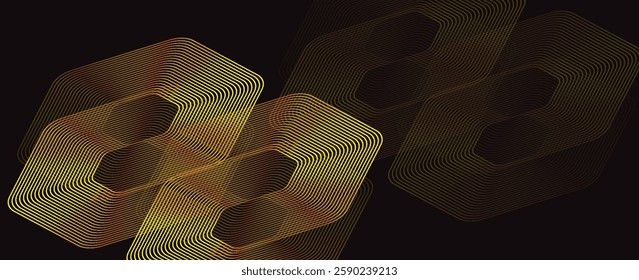 Abstract dark black background with glowing geometric lines. Modern shiny blue hexagon lines pattern. Technology futuristic concept. Suit for poster, banner,vector