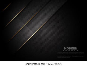 Abstract dark black color background overlapping layers decor golden   lines with copy space for text. Luxury style. Vector illustration