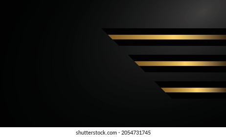 Abstract dark black color background overlapping layers decor golden lines with copy space for text. Luxury style. Vector illustration