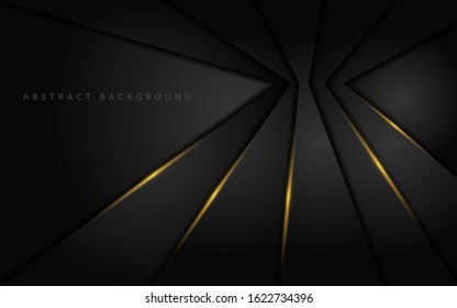 Abstract dark black geometry background combine with golden line