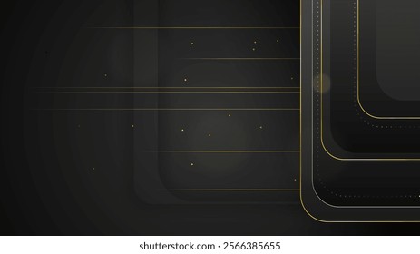 Abstract Dark Black Gold Material Modern Background With Golden Lines Stripes Shadows Backdrop Wallpaper Decoration Vector Design Style