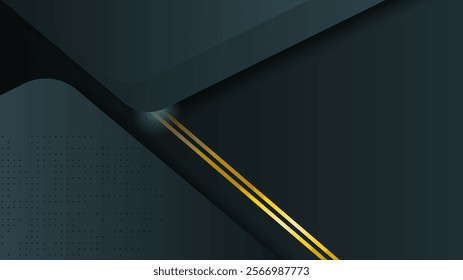 Abstract Dark Black Gold Material Modern Background With Golden Lines Stripes Shadows Backdrop Wallpaper Decoration Vector Design Style