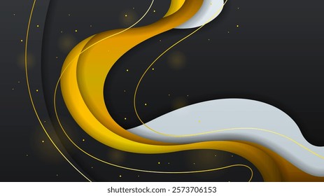 Abstract Dark Black Gold Material Modern Background With Golden Lines Stripes Shadows Backdrop Wallpaper Decoration Vector Design Style