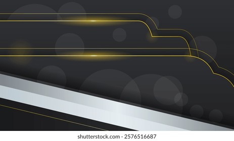 Abstract Dark Black Gold Material Modern Background With Golden Lines Stripes Shadows Backdrop Wallpaper Decoration Vector Design Style