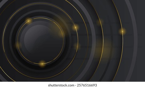 Abstract Dark Black Gold Material Modern Background With Golden Lines Stripes Shadows Backdrop Wallpaper Decoration Vector Design Style
