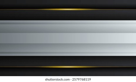 Abstract Dark Black Gold Material Modern Background With Golden Lines Stripes Shadows Backdrop Wallpaper Decoration Vector Design Style