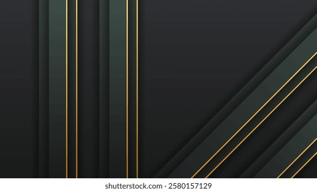 Abstract Dark Black Gold Material Modern Background With Golden Lines Stripes Shadows Backdrop Wallpaper Decoration Vector Design Style