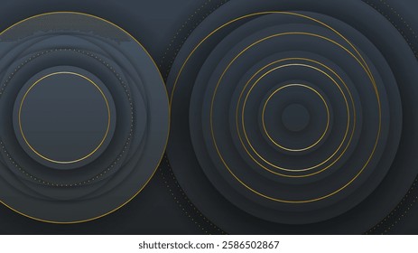 Abstract Dark Black Gold Material Modern Background With Golden Lines Stripes Shadows Backdrop Wallpaper Decoration Vector Design Style