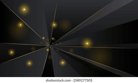 Abstract Dark Black Gold Material Modern Background With Golden Lines Stripes Shadows Backdrop Wallpaper Decoration Vector Design Style