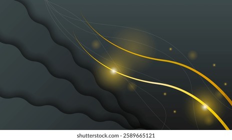 Abstract Dark Black Gold Material Modern Background With Golden Lines Stripes Shadows Backdrop Wallpaper Decoration Vector Design Style