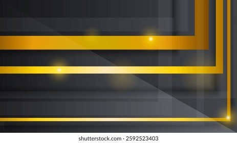 Abstract Dark Black Gold Material Modern Background With Golden Lines Stripes Shadows Backdrop Wallpaper Decoration Vector Design Style