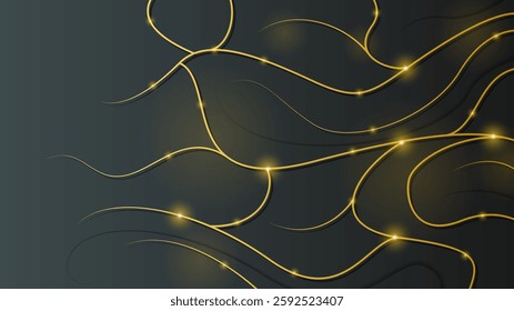 Abstract Dark Black Gold Material Modern Background With Golden Lines Stripes Shadows Backdrop Wallpaper Decoration Vector Design Style