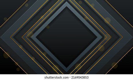 Abstract Dark Black Material Modern Background With Golden Lines Stripes Shadows Backdrop Wallpaper Decoration Vector Design Style