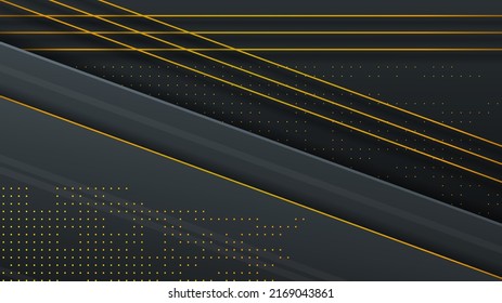 Abstract Dark Black Material Modern Background With Golden Lines Stripes Shadows Backdrop Wallpaper Decoration Vector Design Style