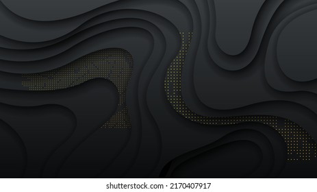 Abstract Dark Black Material Modern Background With Golden Lines Stripes Shadows Backdrop Wallpaper Decoration Vector Design Style