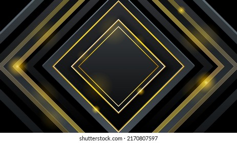 Abstract Dark Black Material Modern Background With Golden Lines Stripes Shadows Backdrop Wallpaper Decoration Vector Design Style
