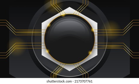 Abstract Dark Black Material Modern Background With Golden Lines Stripes Shadows Backdrop Wallpaper Decoration Vector Design Style