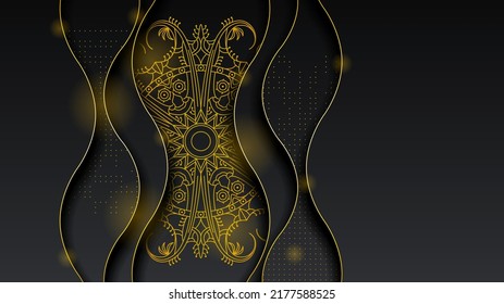 Abstract Dark Black Material Modern Background With Golden Lines Stripes Shadows Backdrop Wallpaper Decoration Vector Design Style