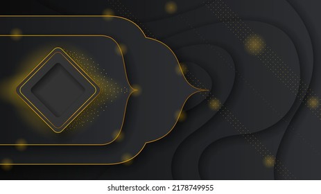 Abstract Dark Black Material Modern Background With Golden Lines Stripes Shadows Backdrop Wallpaper Decoration Vector Design Style