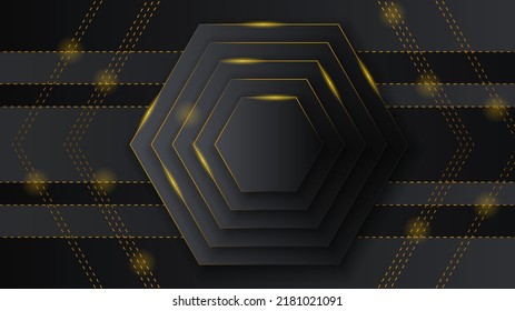 Abstract Dark Black Material Modern Background With Golden Lines Stripes Shadows Backdrop Wallpaper Decoration Vector Design Style