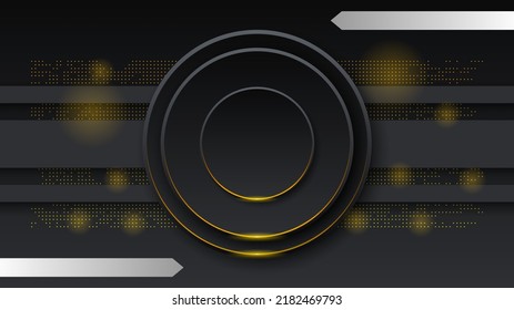 Abstract Dark Black Material Modern Background With Golden Lines Stripes Shadows Backdrop Wallpaper Decoration Vector Design Style