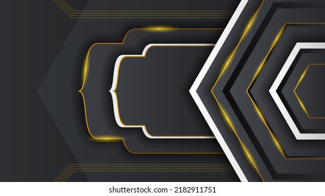 Abstract Dark Black Material Modern Background With Golden Lines Stripes Shadows Backdrop Wallpaper Decoration Vector Design Style
