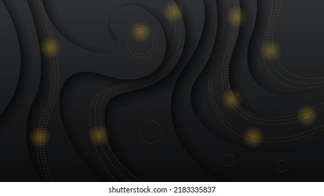 Abstract Dark Black Material Modern Background With Golden Lines Stripes Shadows Backdrop Wallpaper Decoration Vector Design Style