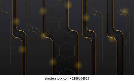 Abstract Dark Black Material Modern Background With Golden Lines Stripes Shadows Backdrop Wallpaper Decoration Vector Design Style