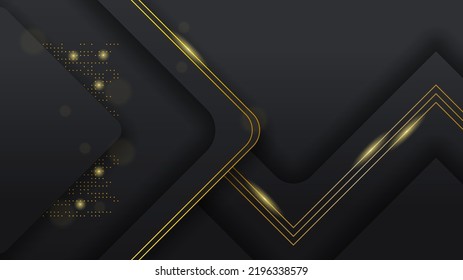 Abstract Dark Black Material Modern Background With Golden Lines Stripes Shadows Backdrop Wallpaper Decoration Vector Design Style