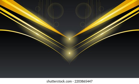 Abstract Dark Black Material Modern Background With Golden Lines Stripes Shadows Backdrop Wallpaper Decoration Vector Design Style