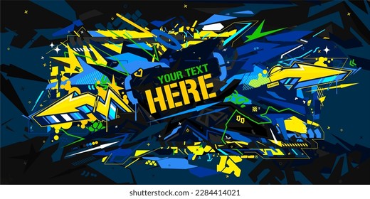 Abstract Dark Black And Neon Futuristic Geometric Graffiti Style Background Vector Illustration