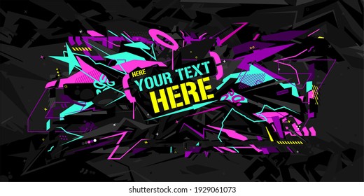 Abstract Dark Black And Neon Geometric Graffiti Style Background Vector Illustration Art