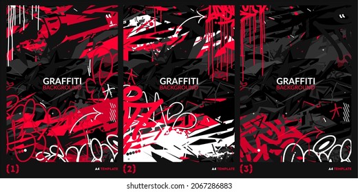 Abstract Dark Black And Red Graffiti Style A4 Poster Vector Illustration Art Template