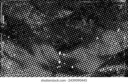 Abstract Dark Black and White Halftone Texture Close Up Vector Background Old Print