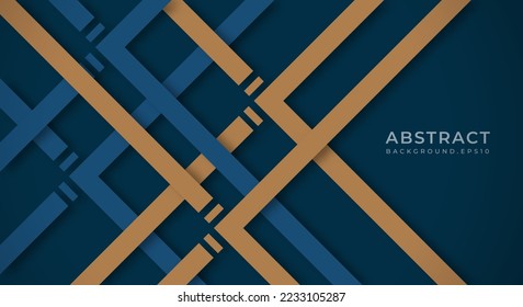 Abstract Dark Blue 3D Background with Gold Lines Paper Cut Style Textured. Usable for Decorative web layout, Poster, Banner, Corporate Brochure and Seminar Template Design