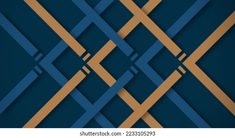 Abstract Dark Blue 3D Background with Gold Lines Paper Cut Style Textured. Usable for Decorative web layout, Poster, Banner, Corporate Brochure and Seminar Template Design