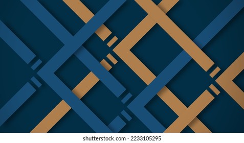 Abstract Dark Blue 3D Background with Gold Lines Paper Cut Style Textured. Usable for Decorative web layout, Poster, Banner, Corporate Brochure and Seminar Template Design