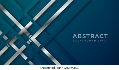 Resumen Fondo 3D azul oscuro con estilo de corte de papel de líneas plateadas y azules texturizado. Usable para diseño web decorativo, póster, banner, folleto corporativo y diseño de plantillas de seminarios