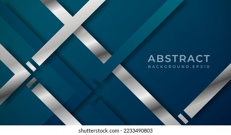 Abstract Dark Blue 3D Background with Silver and Blue Lines Paper Cut Style Textured. Usable for Decorative web layout, Poster, Banner, Corporate Brochure and Seminar Template Design