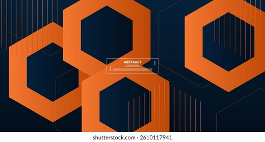 Abstract dark blue 3D background with orange hexagon pattern. Hexagon structure shape. Hexagon texture design. Colorful pattern design. Vector Eps10