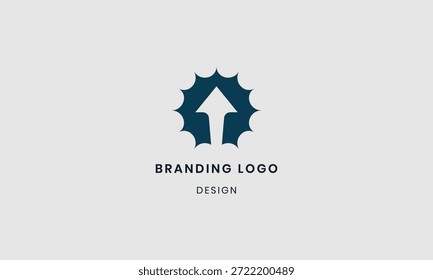 Flecha azul oscuro Abstractas y diseño circular puntiagudo del logotipo de la marca de la forma en un fondo gris claro