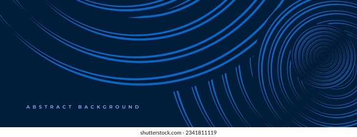 Resumen de fondo azul oscuro con líneas geométricas de círculo. Ilustración vectorial de concepto de tecnología futurista con líneas redondeadas. Fondo azul oscuro para empresas, empresas, folletos, banner o portada