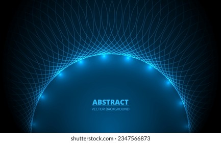 Abstract dark blue background with circle shape and glowing lights effect. Vector illustration