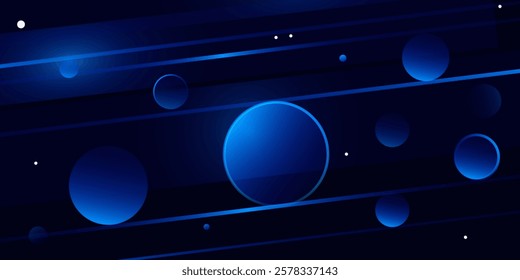 Abstract dark blue background with circles. Vector illustration