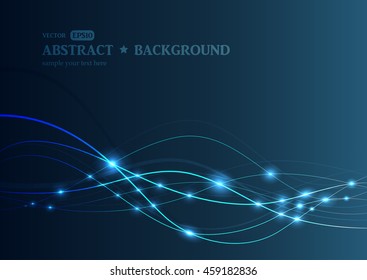 Abstract dark blue background with circles, lines and shapes. Glowing bent lines on dark blue background. Vector EPS 10