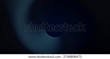 Abstract dark blue background with circular glowing neon lines, concentric rings technology pattern, modern digital audio wave texture, futuristic corporate presentation backdrop vector design.