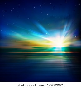 abstract dark blue background with clouds and ocean sunrise