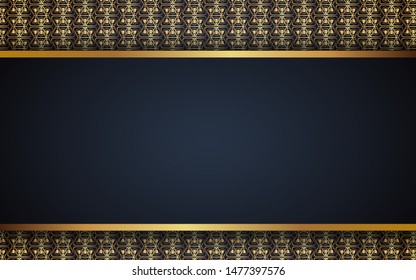 Abstract dark blue background  a combination with elegant golden decoration shape texture. Luxury and premium concept vector design template for use element invitation, voucher, card, cover, banner