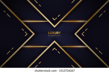Abstract dark blue background a combination with golden line decoration. Overlap texture shape vector modern and luxury design concept for elegant banner, card, corporate, advertising, cover