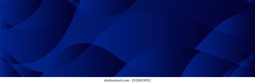 Abstract dark blue background with curved lines and shapes.